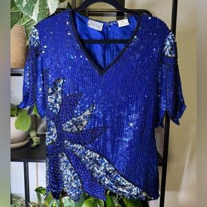 100% Silk Beaded Top with Sleeve and Edge Detailing